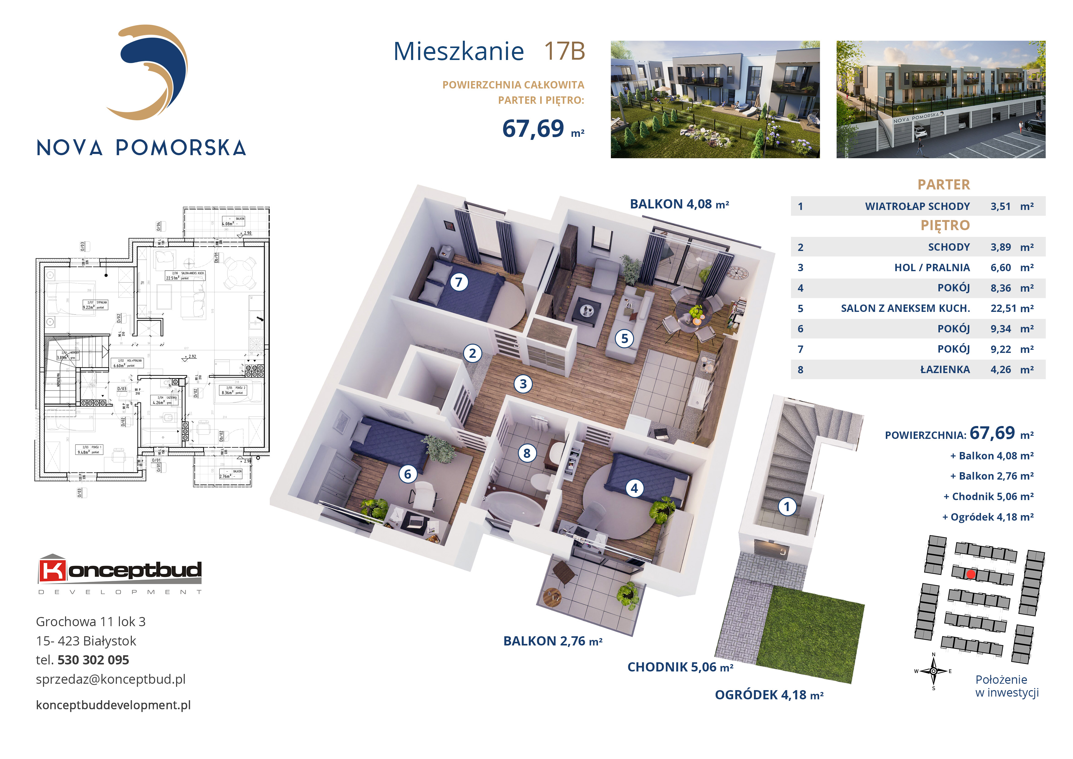 Plan <span style="font-family: 'Raleway', sans-serif; font-size: 18px; font-weight: 700;">
Rodzinny apartament 67 m²
</span></br>
<span style="font-family: 'Raleway', sans-serif; font-size: 13px; font-weight: 400;">
Jedna kondygnacja, I piętro, 2 balkony
</span>